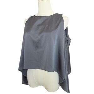 FT GUOGE Charcoal Satin Open Shoulder Crop Top
